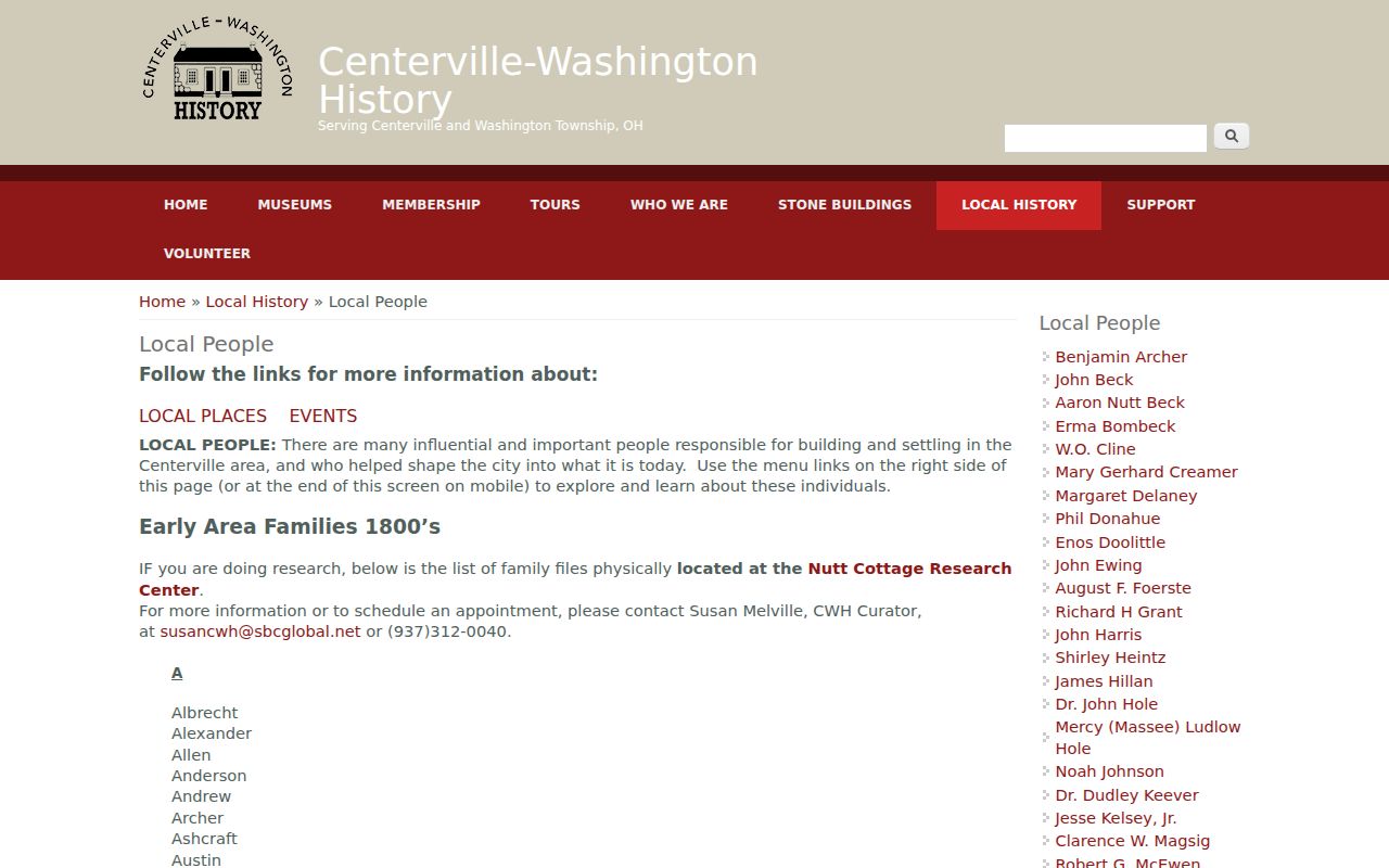 Centerville residents directory local family history files