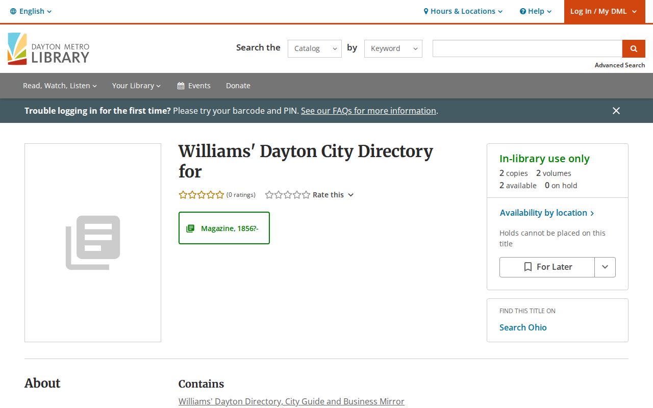 Centerville city directory Williams Dayton catalog