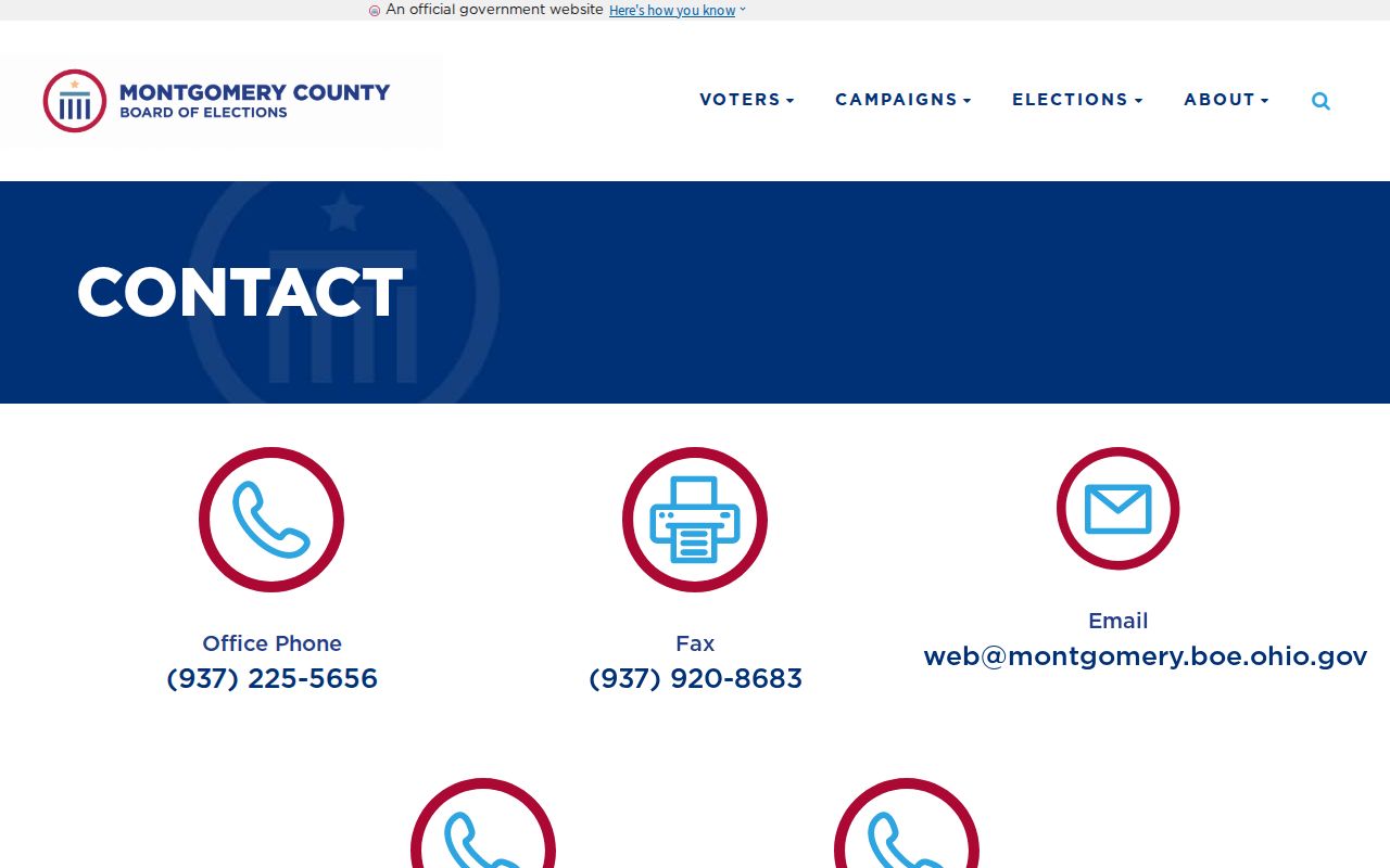 Montgomery County Board of Elections contact page for Centerville voter record questions