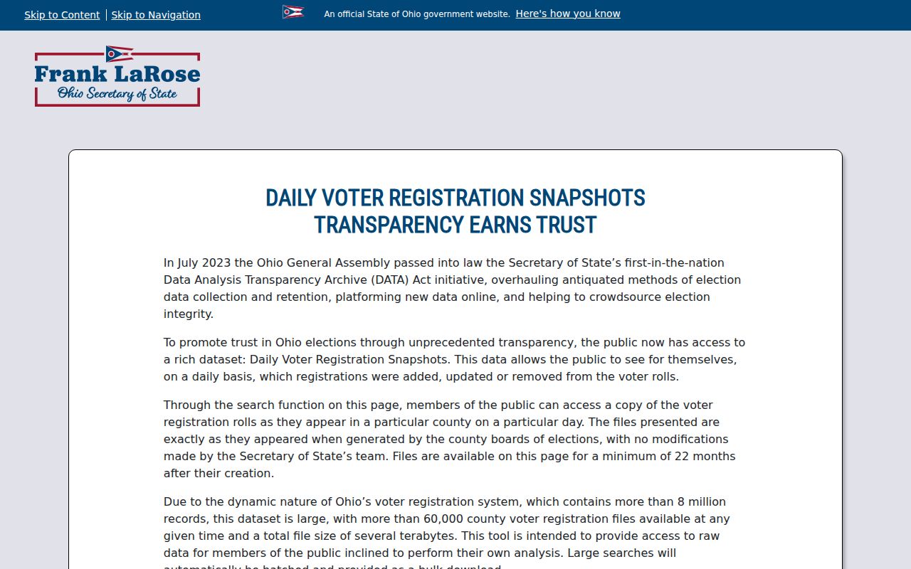 Ohio voter data portal used for lawful Centerville individual record checks