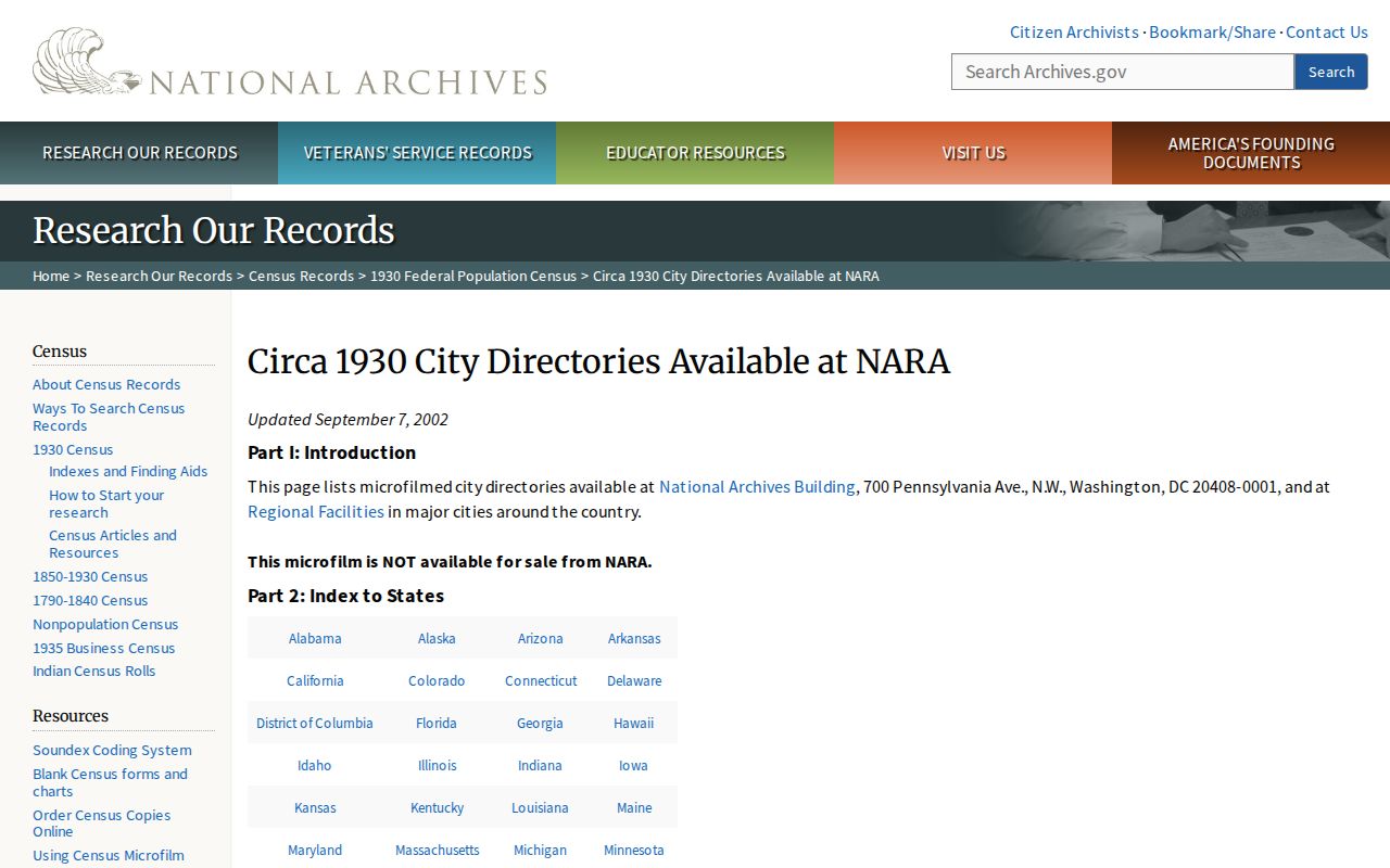 Centerville previous residents National Archives city directory guide