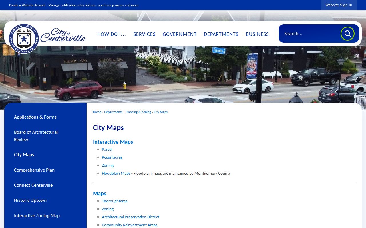 Centerville street directory City Maps resource page